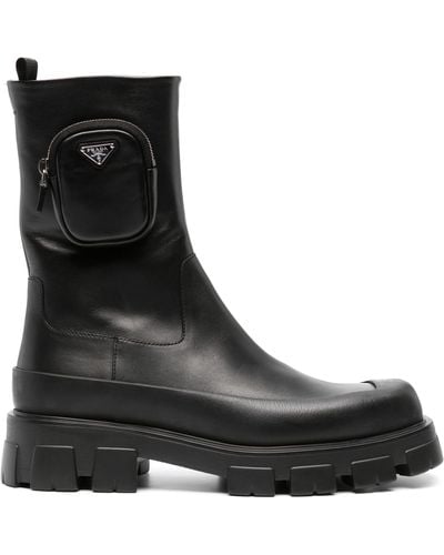 Prada Cobblestone Leather Combat Boots - Men's - Calf Leather/rubber - Black