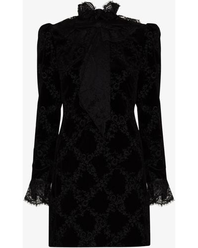 Saint Laurent Floral-embroidered Mini Dress - Women's - Silk/cotton/polyamidepolyester - Black