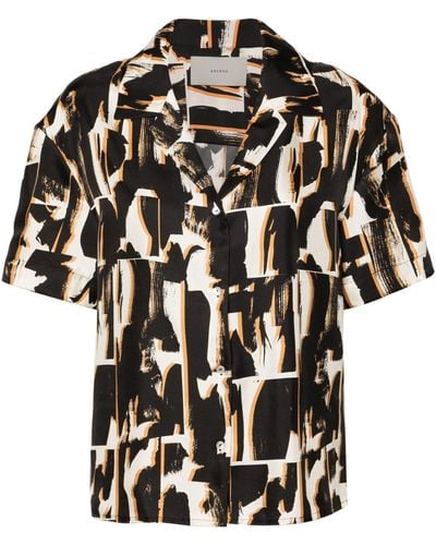 Asceno Brown Abstract-print Silk Shirt - Black