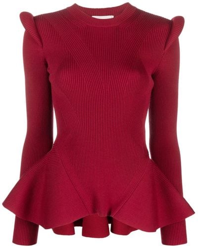 Alexander McQueen Peplum Wool-blend Sweater - Women's - Wool/polyester - Red