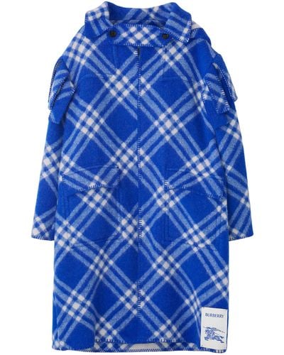 Burberry Check Wool Blanket Cape - Blue