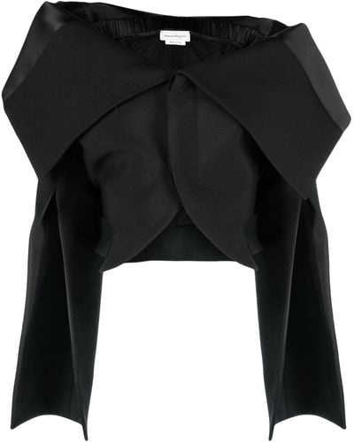 Alexander McQueen Foldover Off-shoulder Cropped Jacket - Women's - Wool/polyamide/silk - Black