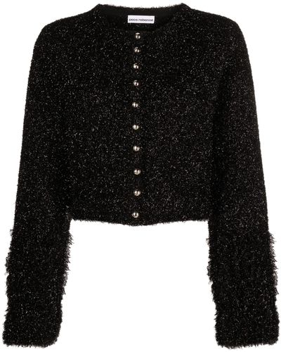 Rabanne Cropped Metallic-knit Jacket - Women's - Metallized Polyester/polyamide/viscose - Black