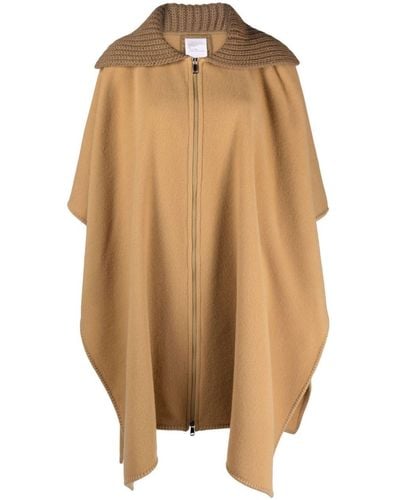 Moncler Ribbed-collar Wool Cape Coat - Brown