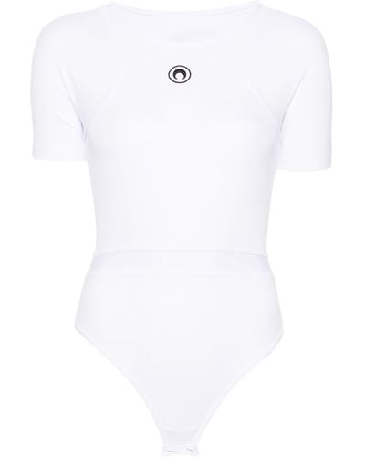 Marine Serre Moon-embroidered Bodysuit - Women's - Organic Cotton/elastane - White