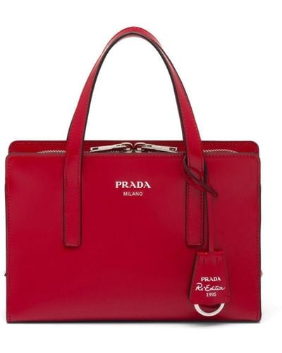 Prada Mini Re-edition 1995 Brushed Leather Tote Bag - Red