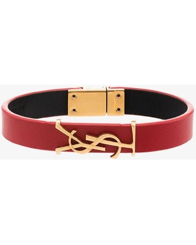 Saint Laurent Opyum Leather Bracelet - Women's - Leather - Red