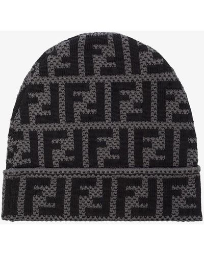 Fendi Gray Ff Monogram Beanie Hat - Black
