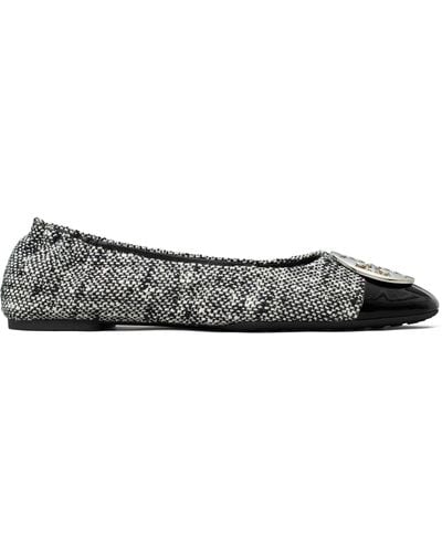 Tory Burch Claire Tweed Ballet Pumps - Women's - Cotton/rubber/nappa Leather/patent Leather - Gray