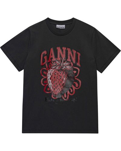 Ganni Strawberry Relaxed T-shirt - Black