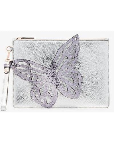 Sophia Webster Silver Flossy Butterfly Leather Clutch - Metallic