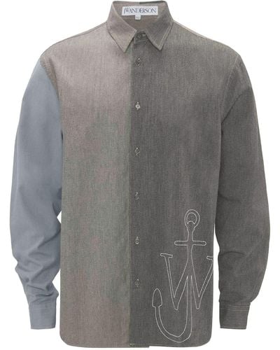 JW Anderson Patchwork Long-sleeve Cotton Shirt - Grey