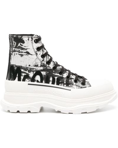 Alexander McQueen And White Graffiti Tread Slick Boots - Men's - Calf Leather/rubber - Natural