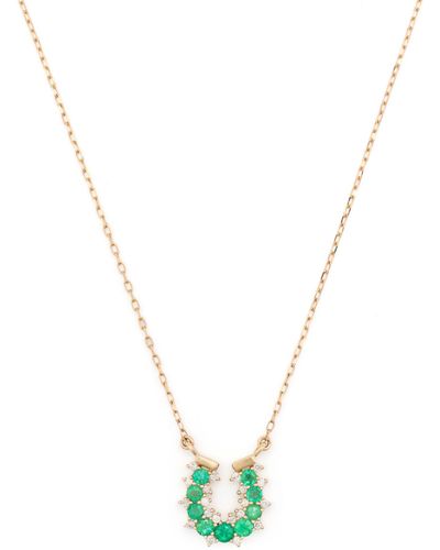 Adina Reyter 14k Yellow Horseshoe Diamond And Emerald Necklace - Women's - 14kt Yellow /emerald/diamond - Metallic