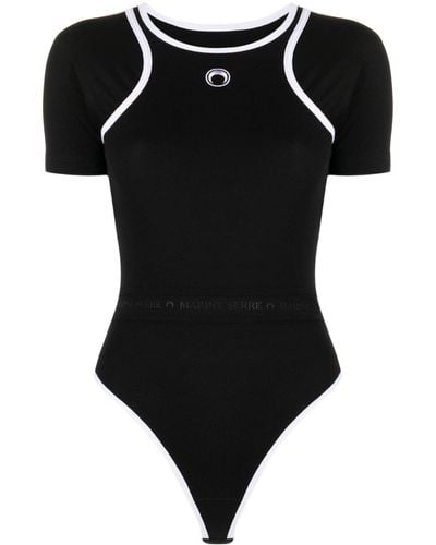 Marine Serre Logo Organic Cotton Bodysuit - Black