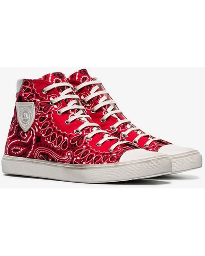 Saint Laurent Red Bandana Print Cotton High-top Sneakers