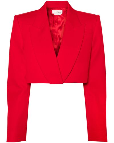 Alexander McQueen Cropped Wool Blazer - Women's - Wool/cupro - Red