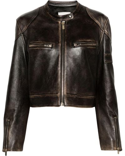 Miu Miu Cropped Leather Jacket - Women's - Lambskin/polyester/viscose/recycled Polyester - Black