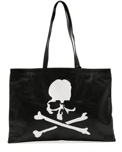 Mastermind Japan Skull Print Leather Tote Bag - Black