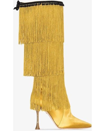 Manolo Blahnik Gold Flequillohi 105 Satin Knee-high Boots - Metallic