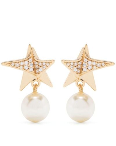 Ferragamo -tone Star Crystal And Faux-pearl Drop Earrings - Women's - Brass/glass - White