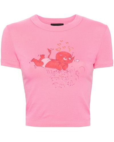 we11done Doodle Monster-print T-shirt - Women's - Polyurethane/cotton - Pink
