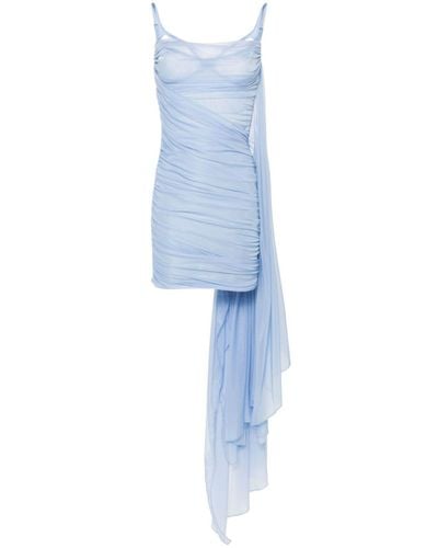 Mugler Ruched Mesh Mini Dress - Women's - Cupro/polyamide/elastane - Blue