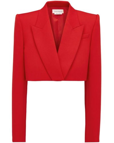 Alexander McQueen Cropped Wool Blazer - Women's - Wool - Red
