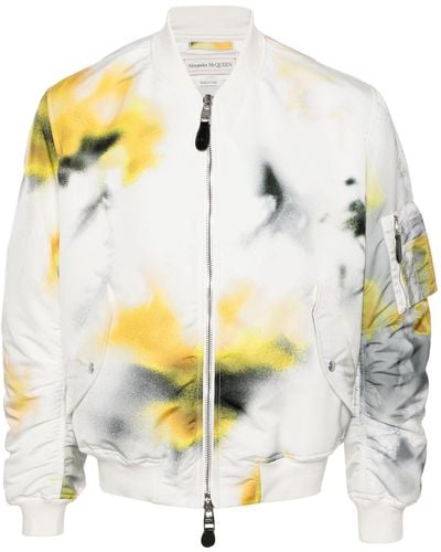 Alexander McQueen Obscured Flower Printed Bomber Jacket - White