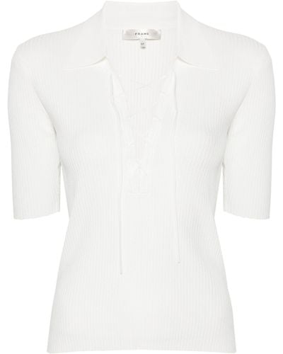 FRAME Off Ribbed Knit Short-sleeved Blouse - White