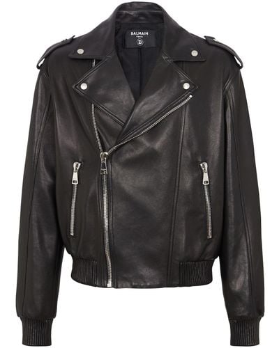 Balmain Leather Bomber Jacket - Black