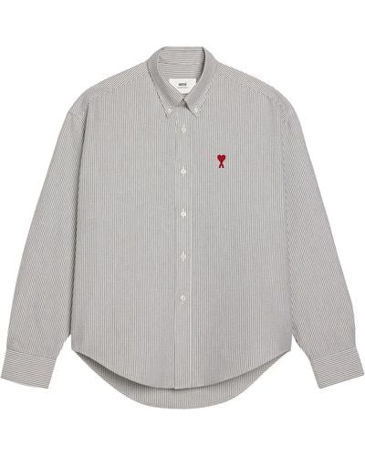 Ami Paris Logo-embroidered Striped Cotton Shirt - Gray