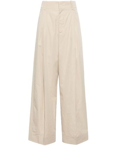 Bottega Veneta Neutral Tailored Wide-leg Trousers - Women's - Cotton/silk - Natural