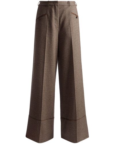 Bally Dogtooth-pattern Wide-leg Tailored Trousers - Brown