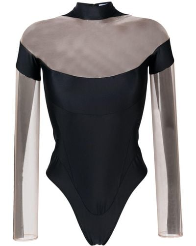 Mugler Mesh-panelled Bodysuit - Grey