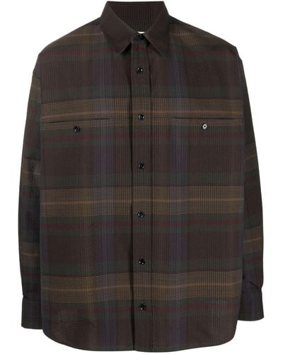 Lemaire Brown Plaid-pattern Wool Shirt - Black
