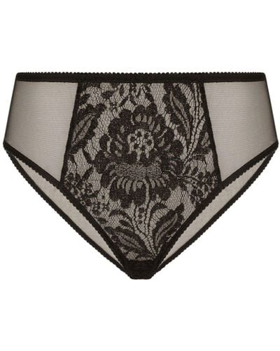 Dolce & Gabbana Floral-lace Virgin Wool Briefs - Black