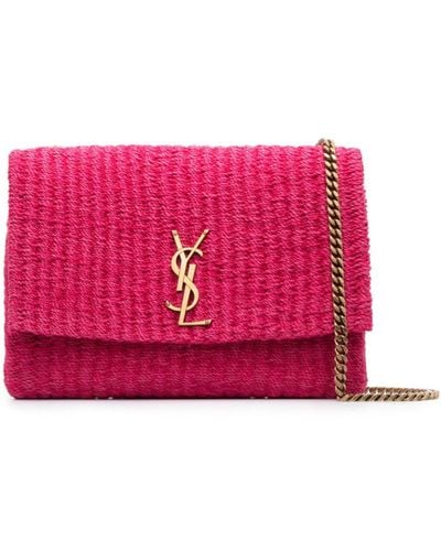 Saint Laurent Kate Medium Raffia Shoulder Bag - Pink
