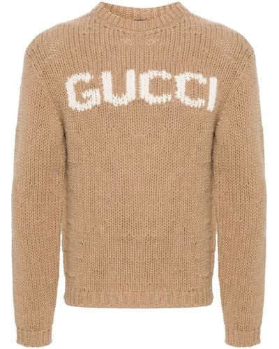 Gucci Logo Wool Crewneck Sweater - Brown