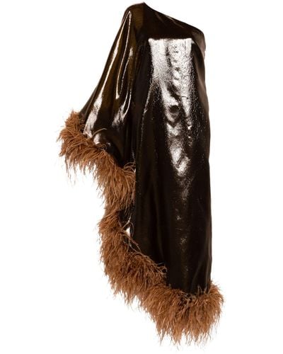 ‎Taller Marmo Feather-trim Ubud Fantasma Maxi Dress - Brown