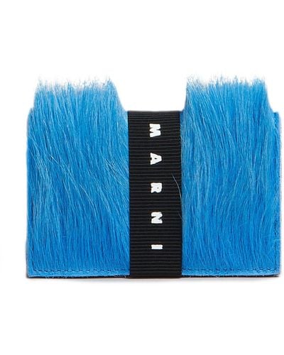 Marni Logo-strap Brushed-effect Wallet - Blue