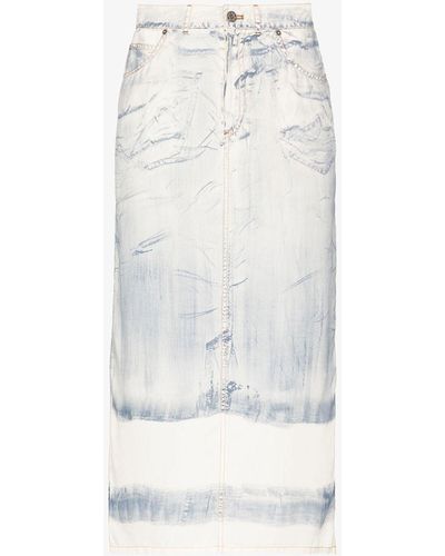 Jean Paul Gaultier Blue Trompe L'oeil Print Silk Skirt - White