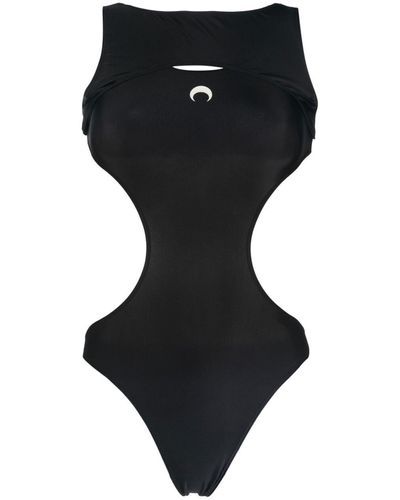 Marine Serre Crescent Moon-print Swimsuit - Black