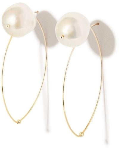 Mizuki 14k Yellow Pearl Hoop Earrings - Women's - White Freshwater Pearl/14kt White