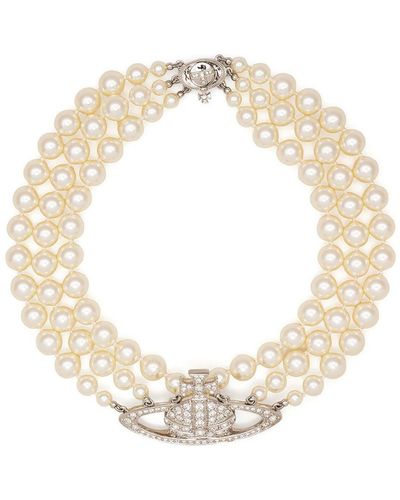 Vivienne Westwood -tone Relief Pearl Choker Necklace - Metallic