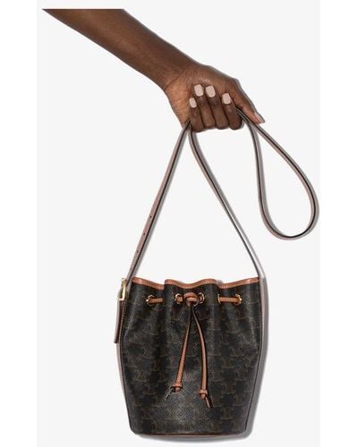 Celine Small Drawstring Bag in Triomphe Canvas and Calfskin