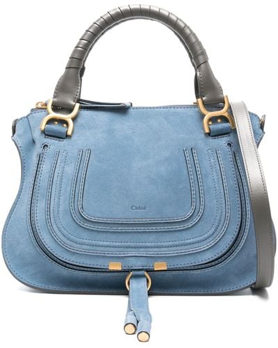 Chloé Marcie Double Carry Suede Tote Bag - Blue