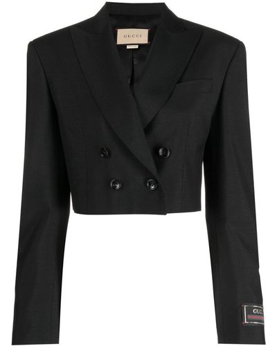 Gucci Double-breasted Cropped Blazer - Black
