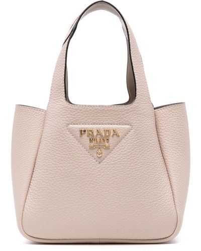Prada Pink Logo-applique Leather Tote Bag - Natural