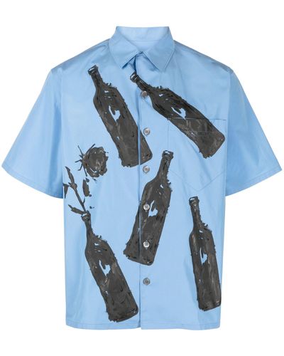 Prada Bottle-print Short-sleeve Shirt - Blue